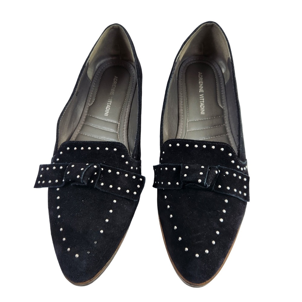 Adrienne Vitradini Laverne Black Embellished Suede Loafer Flat Shies Womens 8 M